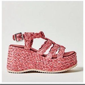 Free People Raffia Rendezvous Wedge Sandal Size 38 Pink NWOT Platforms